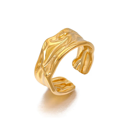 Stainless Steel Irregular Geometric Open Rings for Women Gold Color Texture Couple Wedding Ring Trendy Elegant Aesthetic Jewelry