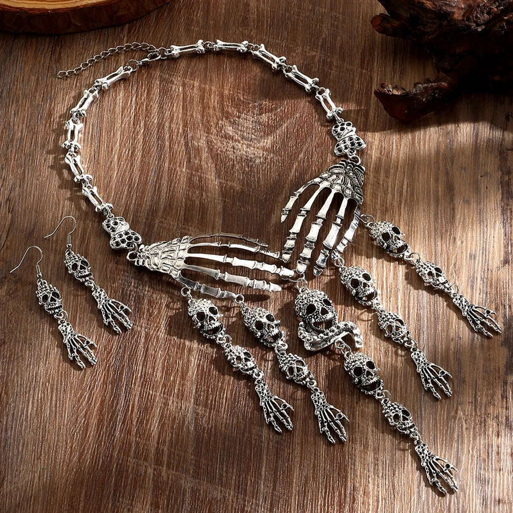 Halloween Jewelry Sets Vintage Goth Punk Pirate Skeleton Skull Statement Necklace And Earrings For Men Women Party Accessories