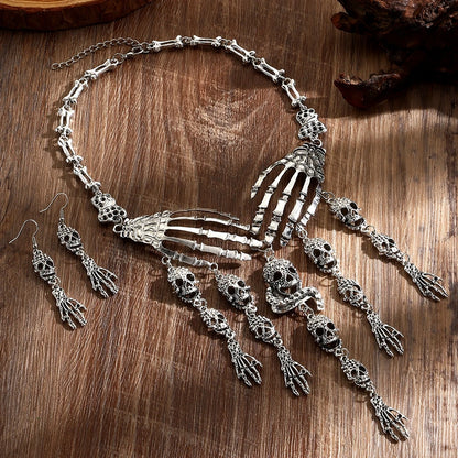 Halloween Jewelry Sets Vintage Goth Punk Pirate Skeleton Skull Statement Necklace And Earrings For Men Women Party Accessories