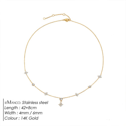 eMancoStainless Steel  Plated 14K Gold Sparkling Zircon Flower Necklace for Women Girl Exquisite Party Jewelry Gifts