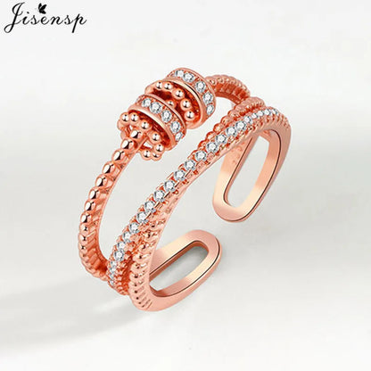 Simple Metal Beads Fidget Rotating Rings for Women Men Rotate Freely Anti Stress Anxiety Ring Spiral Round Ball Rotate Jewlery
