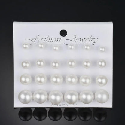 Trendy 12 Pairs/Set Cute Triangle Crystal Heart Stud Earrings for Women Ball Simulated Pearl Flower Brincos