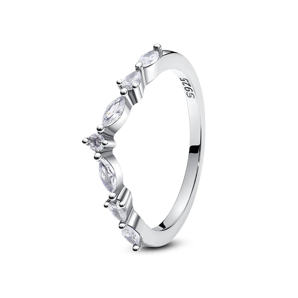 Original 925 Sterling Silver Rings For Women Love Heart Crown Wishbone Engagement Wedding Ring Rose Gold Luxury Jewelry Gift