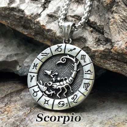 12 Constellation Zodian Signs Pendants Unique Design Horoscope Two-Sided Pendant Necklace for Men Women Jewelry Birthday Gifts