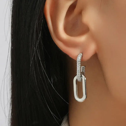 Creative Design Shiny Full of Crystal Geometry Round Hoop Earrings for Women Charm Silver Color Stainless Steel Korean Jewelry