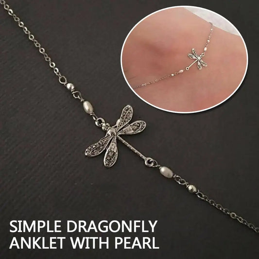 Anklet Jewelry Fashion Dragonfly Anklet With Pearl Dragonfly Simple Bracelet Ankle Pearl and American Lady European Beach D8S9