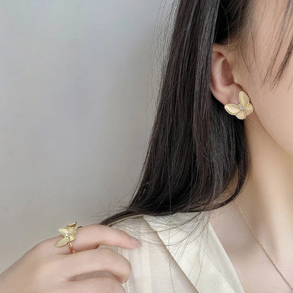 Kiss Jewelry Charm Opal Butterfly Necklace Earring Jewelry Set for Women Temperament Korean Fashion Choker Necklace Stud Earring