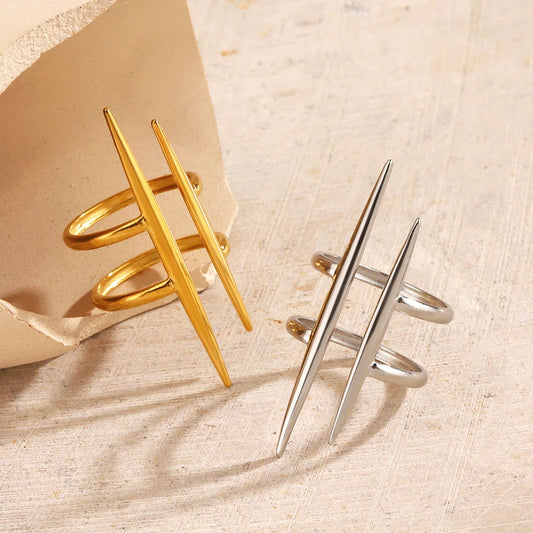 LATS New Design Fashion Pop Gold-Plated Stainless Steel Line Ring for Women Couple Personality Hip Hop Jewelry Wholesale