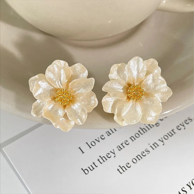 LATS Exaggerate Gold Color Big Flower Hoop Earrings for Women Personality Fashion Ear Hook Metal Charm Jewelry Accessories Gifts