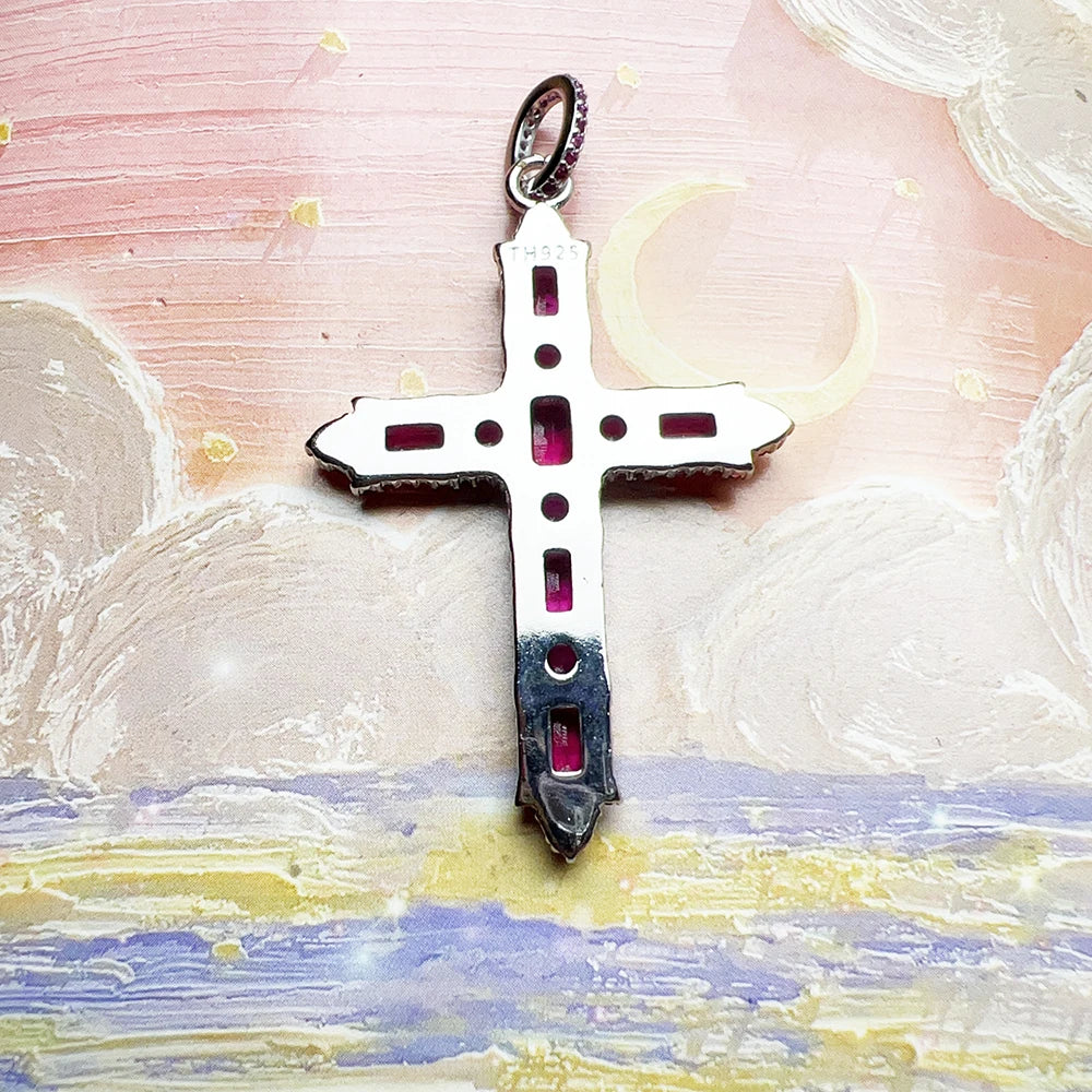 Pendant Rose Color Stone Cross Brand Fashion Trendy Jewelry Europe 925 Sterling Silver Gift For Woman