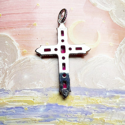 Pendant Rose Color Stone Cross Brand Fashion Trendy Jewelry Europe 925 Sterling Silver Gift For Woman