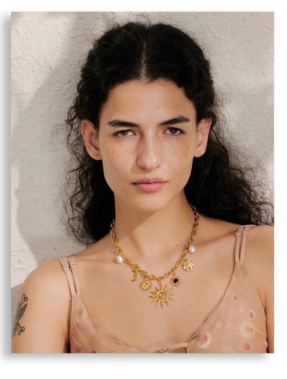 Yhpup Trendy Starfish Moon Sun Shaped Pendant Charm Necklace Statement Stainless Steel Golden Chain Fashion Jewelry PVD Plated