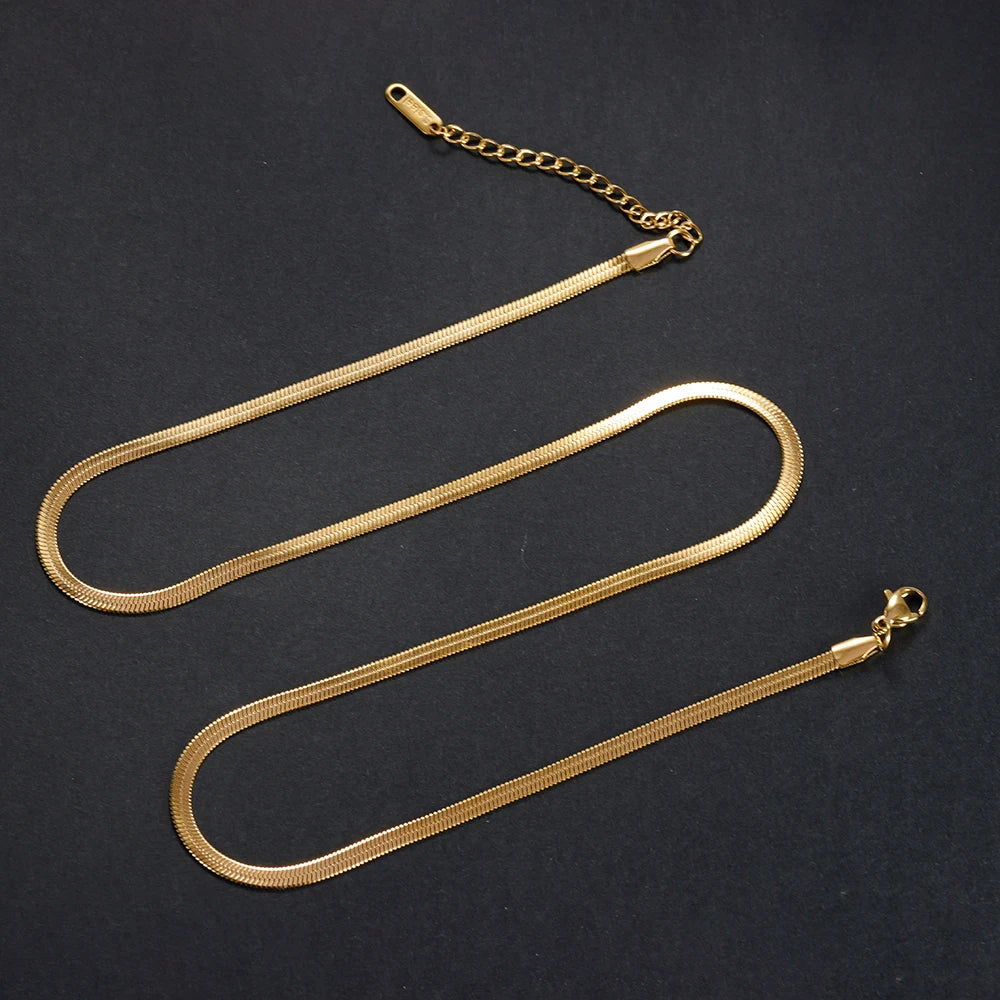 Gold Color Stainless Steel Blade Snake Chain Necklace for Women Men Herringbone Choker Neck Chains 2024 Trend Jewelry Gift Hot
