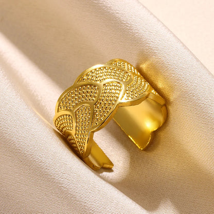 Stainless Steel Rings for Women Gold Color Couple Jewelry Aesthetic Accessorie Adjustable Punk Embossed Hollow Ring