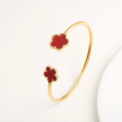Fashionable New Design Stainless Steel Metal Gold Silver Five Leaf Flower Bracelet High Quality Women's Temperament Gift Clover