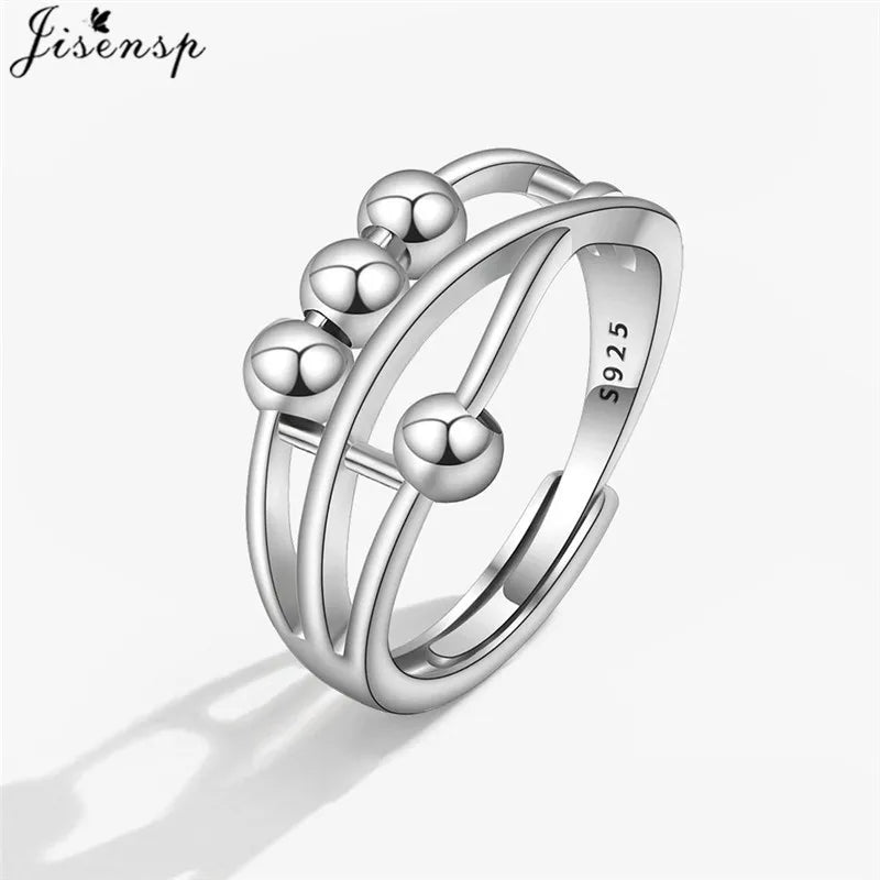 Simple Metal Beads Fidget Rotating Rings for Women Men Rotate Freely Anti Stress Anxiety Ring Spiral Round Ball Rotate Jewlery
