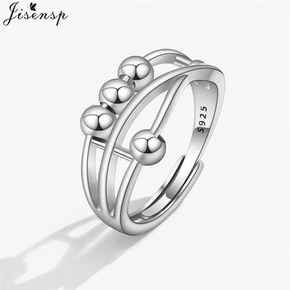 Simple Metal Beads Fidget Rotating Rings for Women Men Rotate Freely Anti Stress Anxiety Ring Spiral Round Ball Rotate Jewlery
