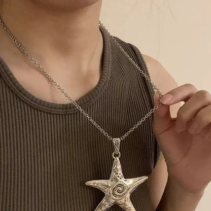LATS Starfish Pendant Necklace Female Niche Retro Sweet Cool Spicy Girl Style Subculture Ins Starry Starfish Collarbone Chain