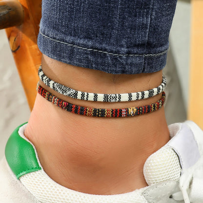 4PCS Summer Bohemian Style Hand-woven Anklets Men and Ladies Couple's Adjustable Anklets Set Beach Leisure
