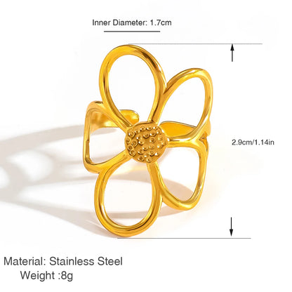 Sterling Silver Rings for Women Couple Minimalist Handmade Simple Big Flower Ring Party Jewelry Gift Prevent Allergy