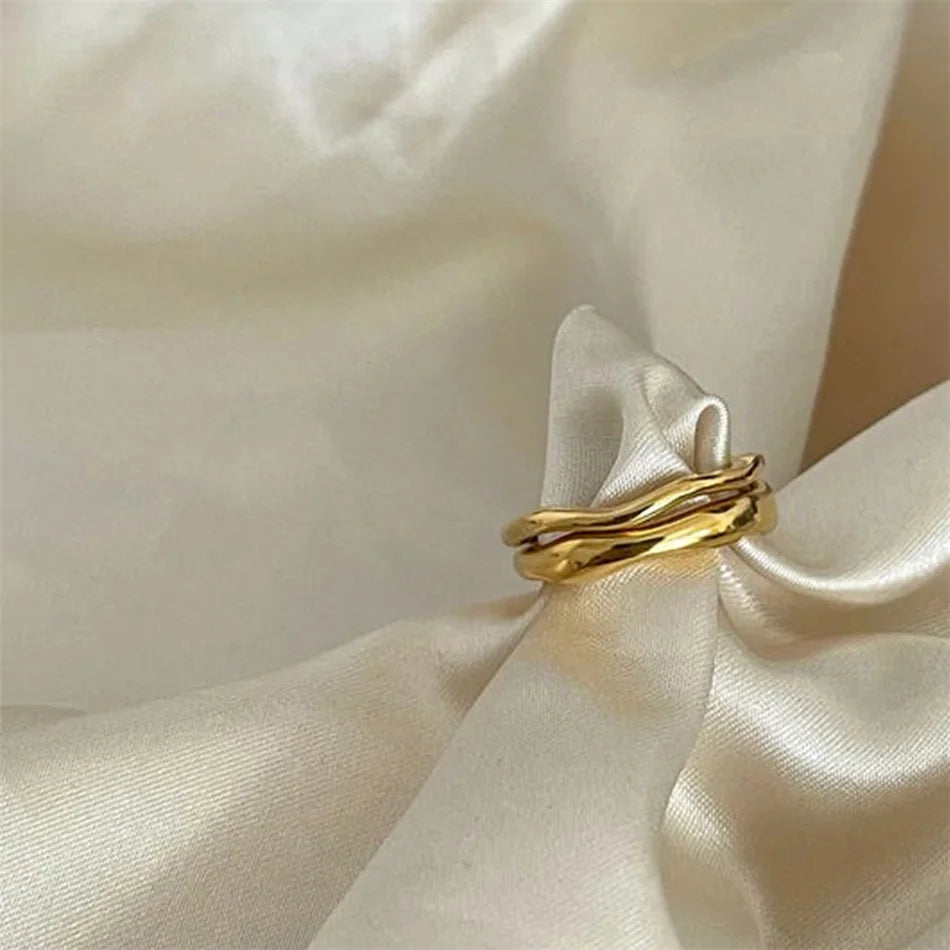 Stainless Steel Ring for Women Irregular Wave Rings Trendy Simple Geometric Handmade Couple Jewelry Wholesale Dropshipping
