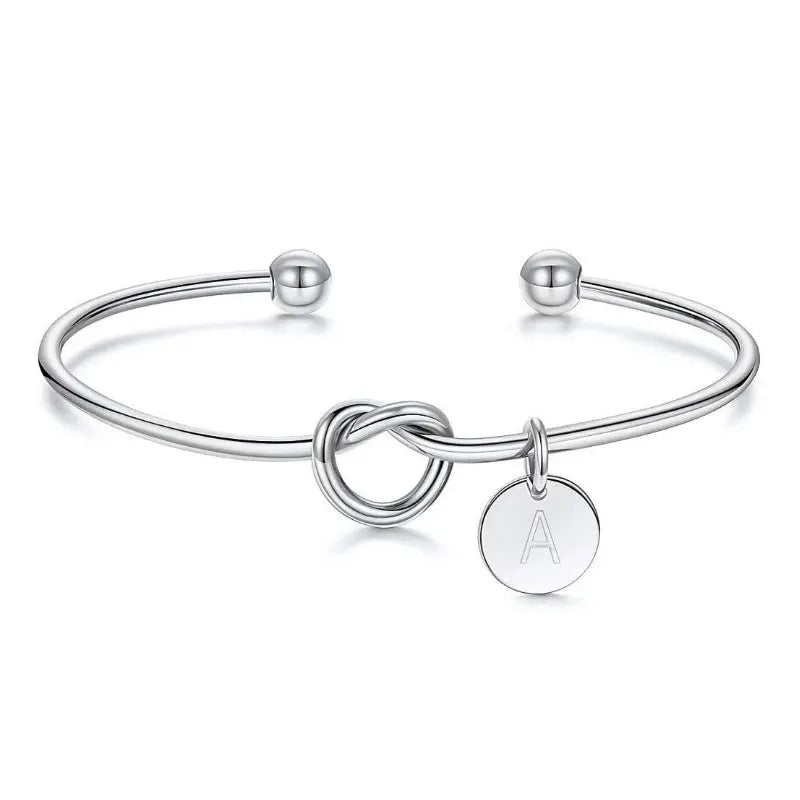 Trendy Initial Coin Charm Bangle for Women Men Lover Wife Stainless Steel Letter Cuff Bracelet Couple Jewelry Dropshipping