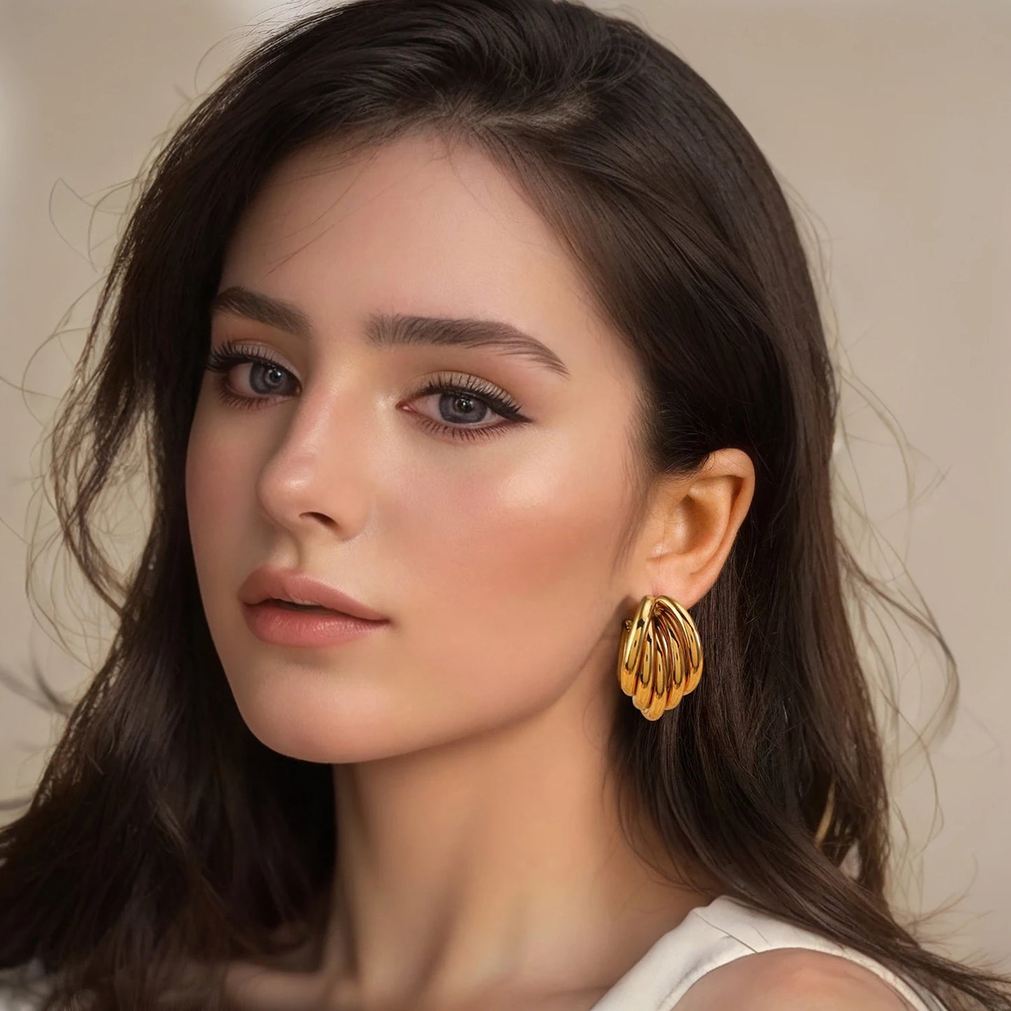 Stainless Steel Irregular Distort Geometry Hoop Earrings for Women Vintage Gold Plated Metal Smooth Earrings Charm Jewelry Gift