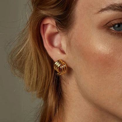 Retro Gold Plated Stainless Steel Texture Earrings for Women Circle Twist Geometric Statement Ear Stud Fashion Jewelry Bijoux
