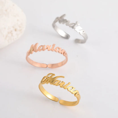 Custom Double First Name Finger Ring For Women Men Personalized Rings Couple Family Gift Gold Color Stainless Steel Jewelry