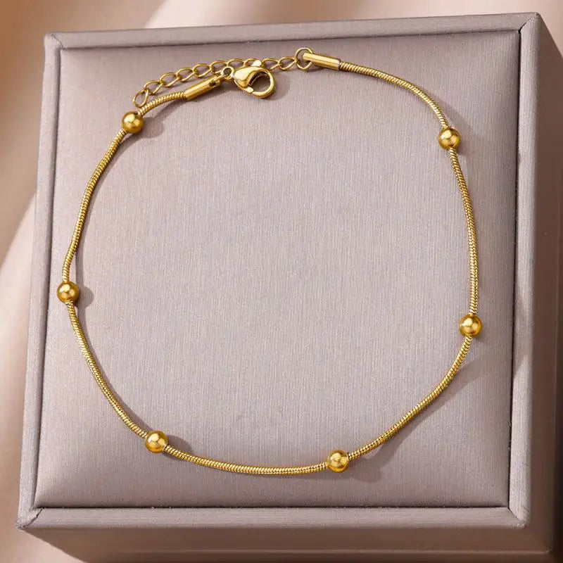 Anklets for Women Stainless Steel Stone Beaded Chain Anklet Summer Beach Accessories Boho Leg Bracelets Jewelry Tobilleras Mujer