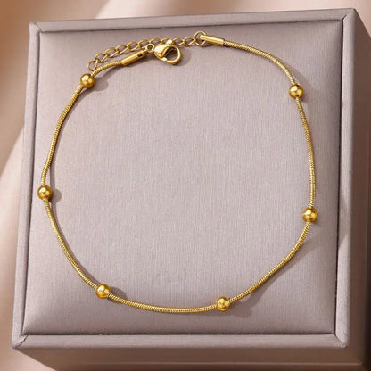 Anklets for Women Stainless Steel Stone Beaded Chain Anklet Summer Beach Accessories Boho Leg Bracelets Jewelry Tobilleras Mujer