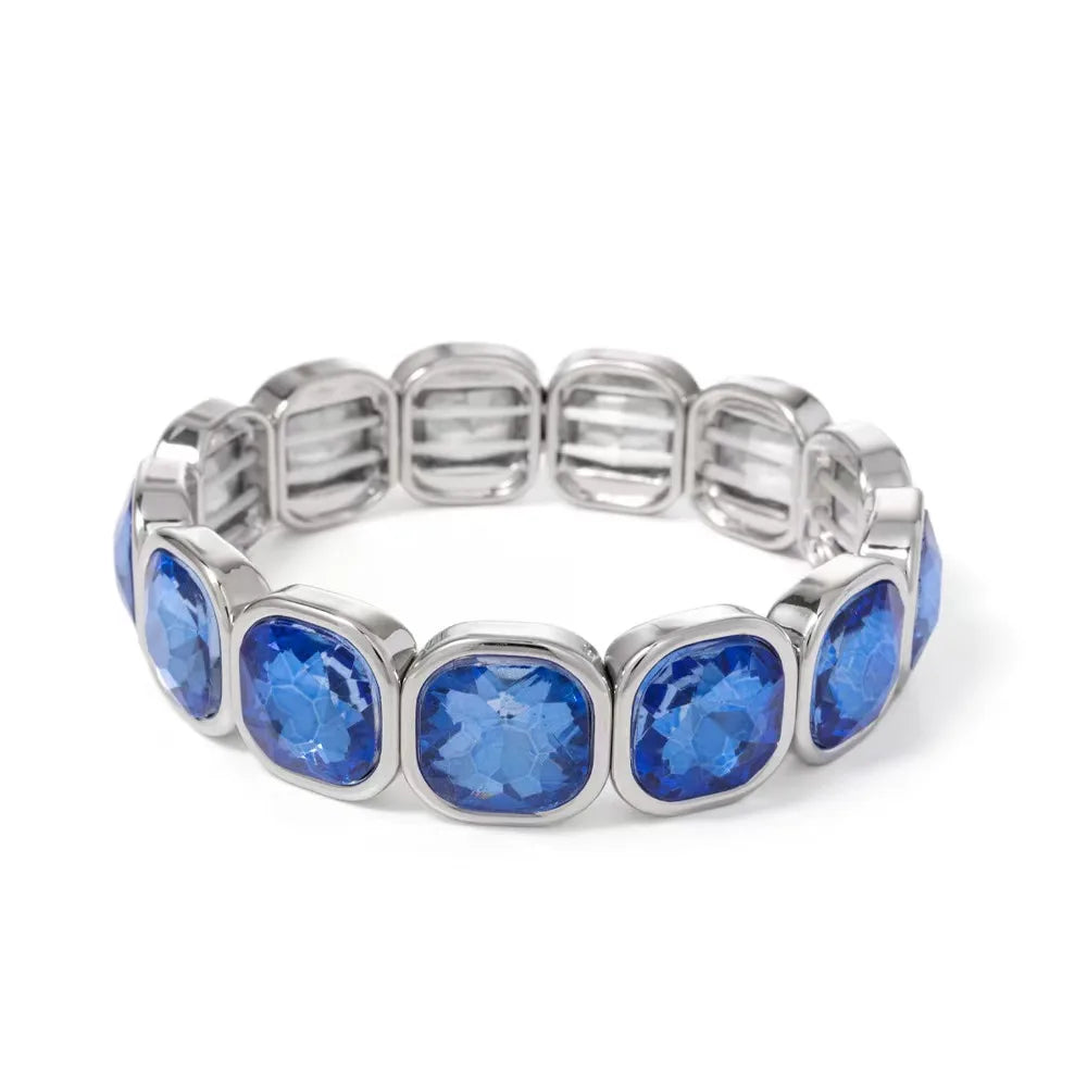 Boho Style Fashionable Light Luxury Square Beaded Inlaid Crystal Elastic Rope Bracelet Women's Jewelry