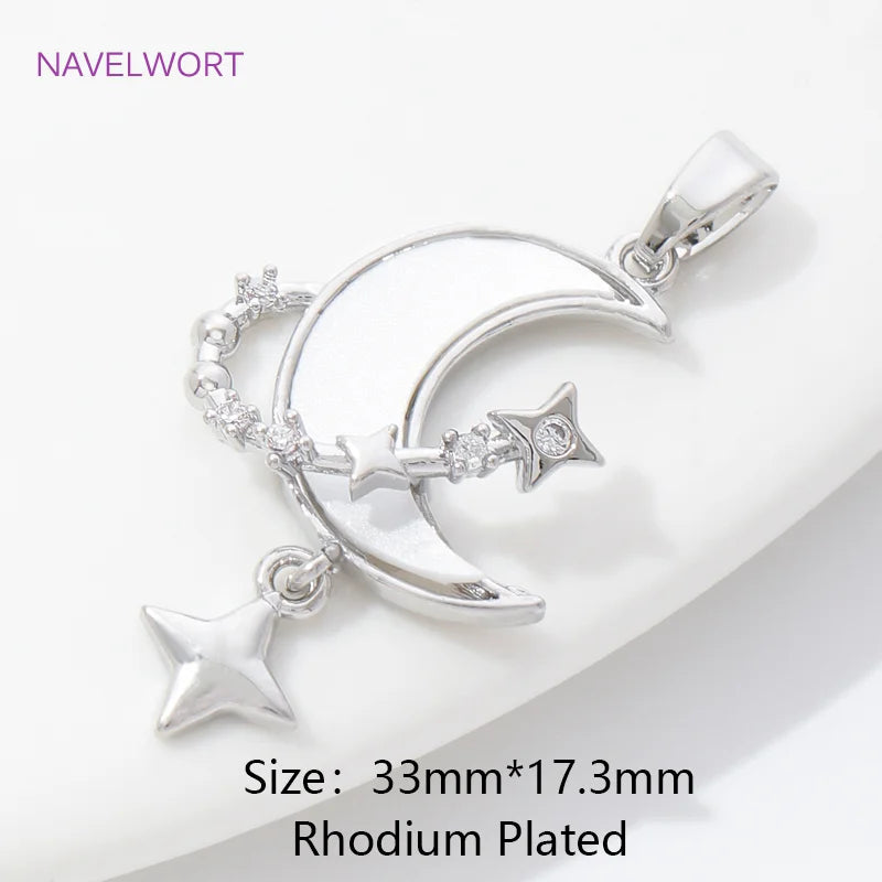 Pendants For Necklace Accessories 18K Gold Plated Brass Inlaid Zircon Moon/Star Charm Pendant DIY Jewelry Making Supplies