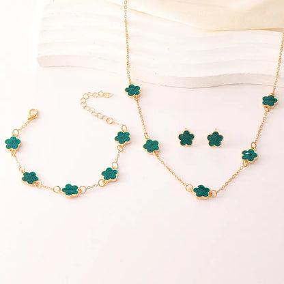 3pcs/set Lucky Five-petal Flower Necklace Bracelet Earrings Set for Women Elegant Clover Fashion Party Jewelry Gifts Accessories