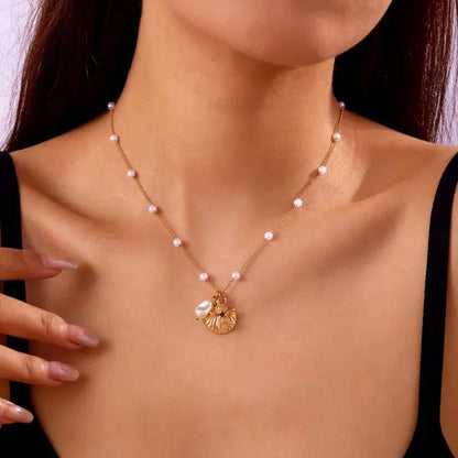 Fashion Gold Color Starfish Conch Turtle Pendant Necklace for Women Handmade Shell Chain Necklace Summer Beach Party Jewelry