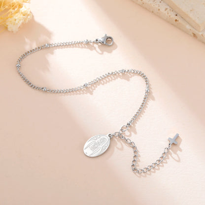 Stainless Steel Beaded Cross Virgin Mary Pendant Bracelet Fashion Jewelry Bracelet Gift for Woman