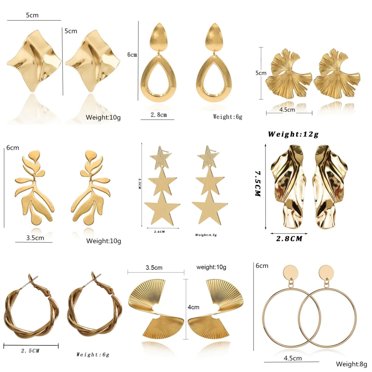 Retro Exaggerate Metal Statement Earrings for Women European Fashion Round Star Square Leaf Twist Geometry Long Earrings Jewelry