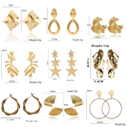 Retro Exaggerate Metal Statement Earrings for Women European Fashion Round Star Square Leaf Twist Geometry Long Earrings Jewelry