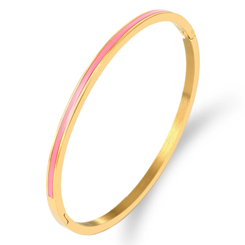 Zalman Colorful Enamel Bangles Women Gold Color Stainless Steel Simple Romantic Bracelet Never Fade Wholesale 2023