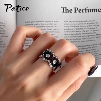 Elegant Genuine 925 Sterling Silver Rings for Women Wedding Engagement Anniversary Accessory Black Color Geometric Modern Design