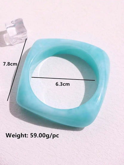 HUANQI Asymmetrical Round Irregular Blue Resin Acrylic Cuff Bracelet for Women Girls Trendy Bling Design Chunky Jewelry