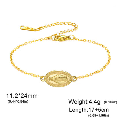 Stainless Steel Beaded Cross Virgin Mary Pendant Bracelet Fashion Jewelry Bracelet Gift for Woman