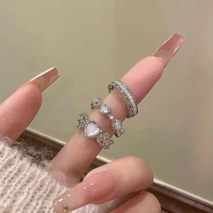 LATS 2PCS Crystal Crown Adjustable Ring Irregular Geometry Vintage Rings Set for Women Girls New Fashion Jewelry
