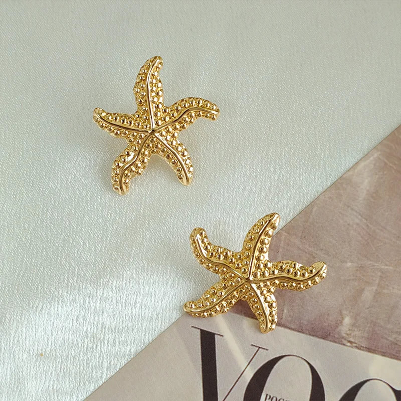 Stainless Steel Vintage Summer Starfish Stud Earrings For Women Simple fashion Star Shell Earrings Stud Ocean Party Jewelry Gift