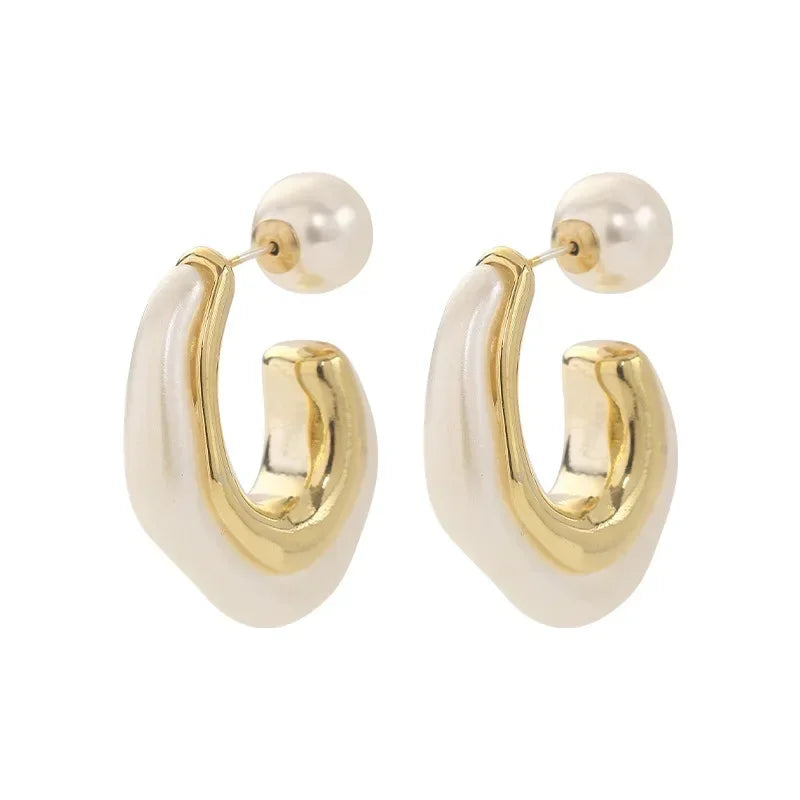 Fashion Gold Color Pearl Irregular for Women Korean Design Rhinestone Round Geometric Earring Trendy Party Girls Gifts Jewelry