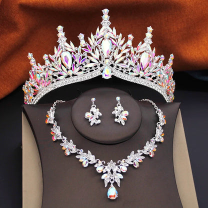 Bridal Jewelry Sets for Women Wedding Crown Birthday Tiaras and Choker Necklace Earrings Bride Party Costume Jewelry Accessories