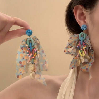 New Colorful Sun Flower Raffia Bead Earrings For Women Girl Handmade Bohemian Rattan Knit Earrings Summer Party Jewelry Gifts