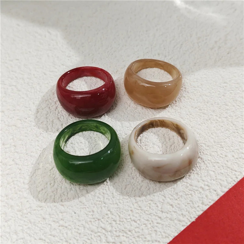HANGZHI Irregular Wide Large Chunky Rings for Women Vintage Acrylic Resin Autumn Winter Geometric Stacking Wear Finger Jewelry