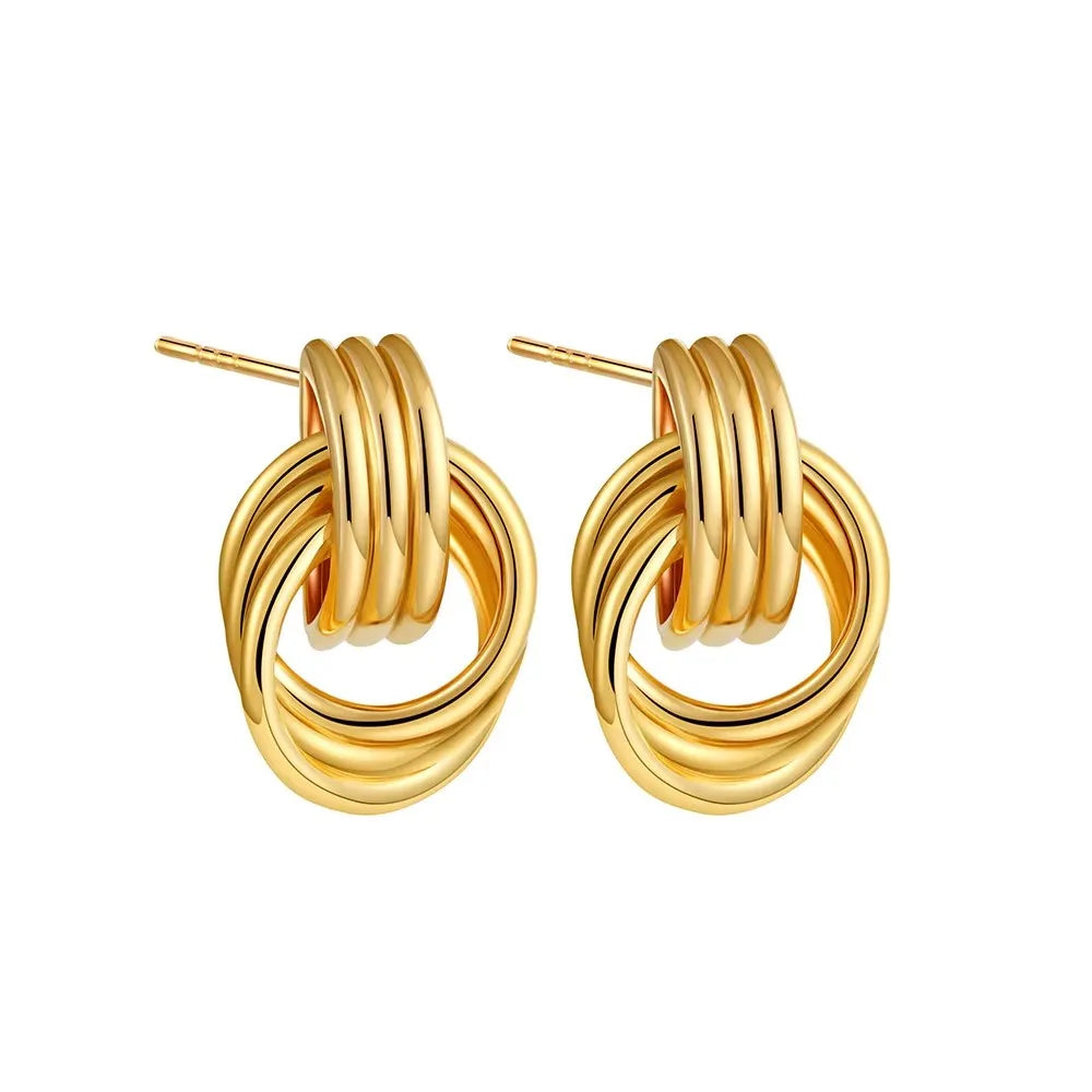 Retro Gold Plated Stainless Steel Texture Earrings for Women Circle Twist Geometric Statement Ear Stud Fashion Jewelry Bijoux