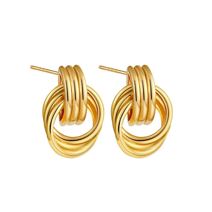 Retro Gold Plated Stainless Steel Texture Earrings for Women Circle Twist Geometric Statement Ear Stud Fashion Jewelry Bijoux